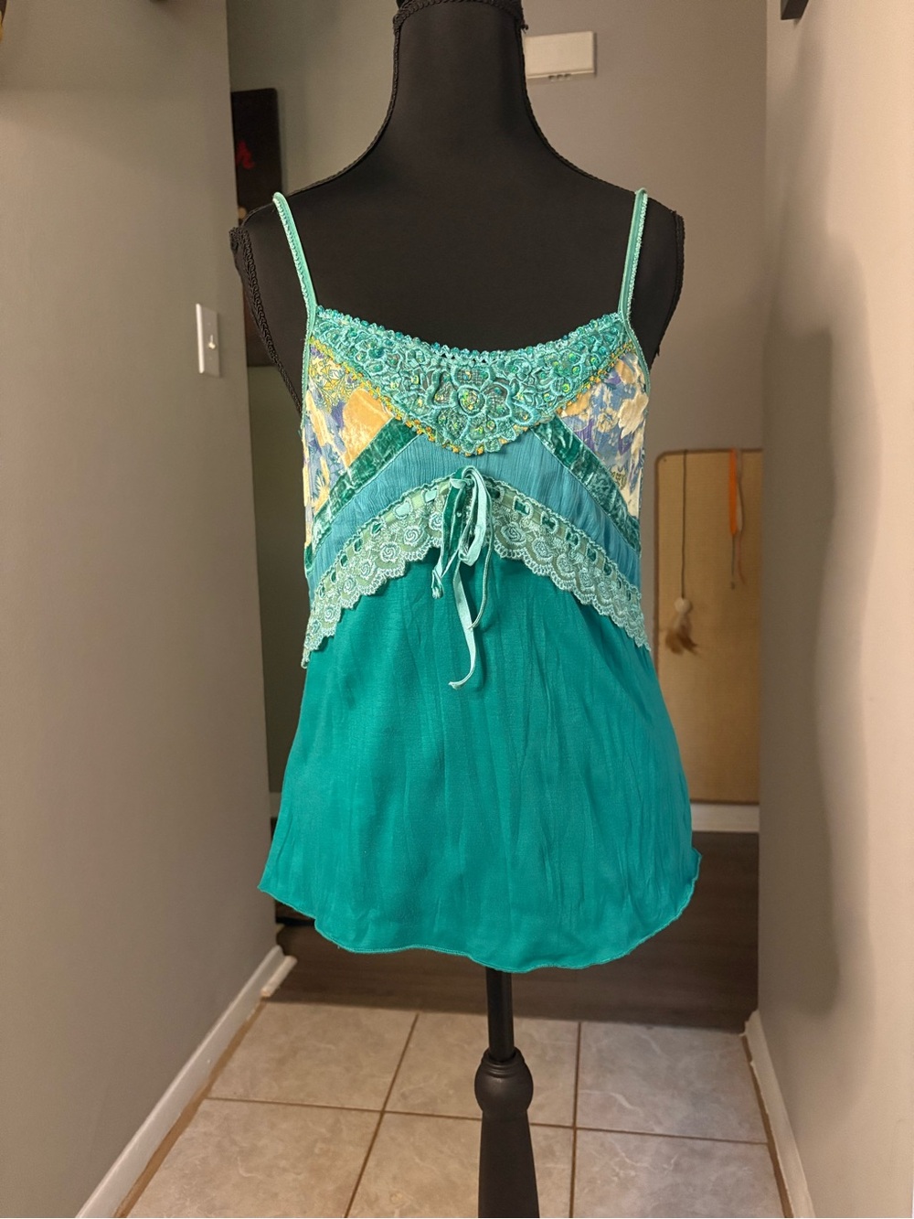 Women's Teal Lace-Trim Spaghetti Strap Camisole